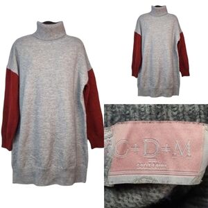 C+D+M Women's Gray Burgundy Turtle Neck Longsleeve Sweater Soft Size XL